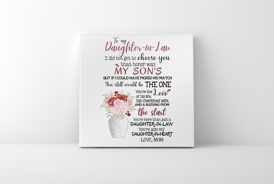 TO MY DAUGHTER IN LAW | MY DAUGHTER IN HEART | SQUARE CANVAS | WHITE