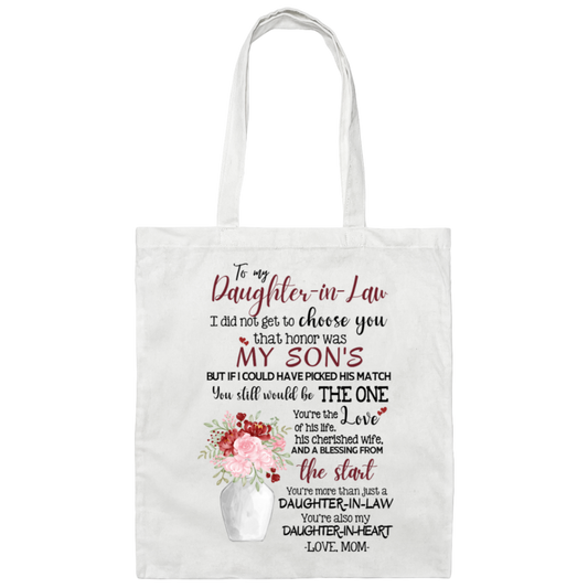 TO MY DAUGHTER IN LAW | MY DAUGHTER IN HEART | CANVAS TOTE | WHITE